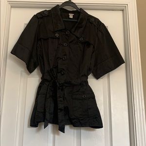 Satin black tie waist top